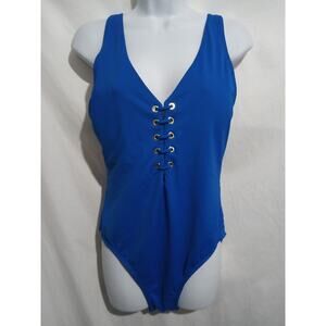Tahari Size XL Royal Blue One Piece Tank Faux Lace-up Swimsuit